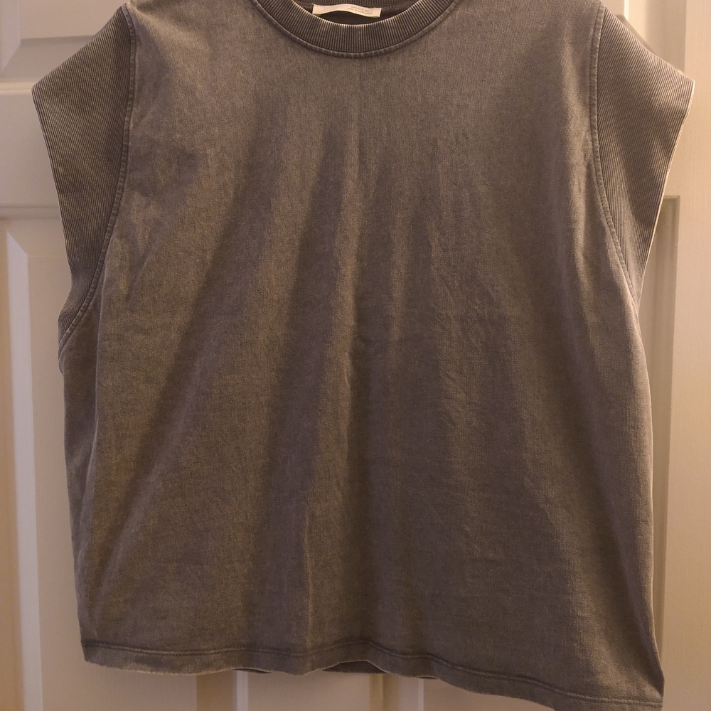Zara Charcoal Ribbed Collar Muscle Tee